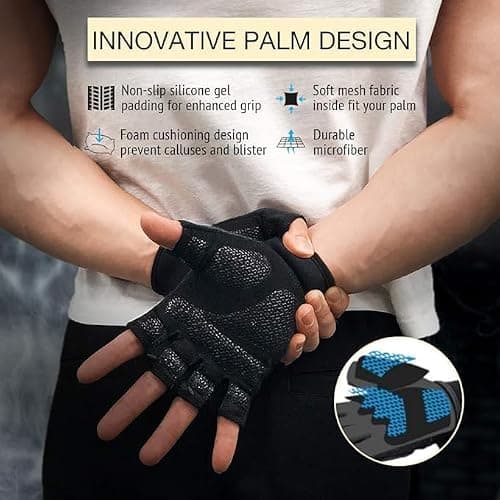 ATERCEL Workout Gloves for Men and Women, Exercise Gloves for Weight Lifting, Cycling, Gym, Training, Breathable and Snug fit (Black, L) — view 2