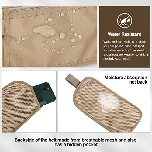 Money Belt - Passport Holder Secure Hidden Travel Wallet with RFID Blocking, Undercover Fanny Pack (Beige) — view 2