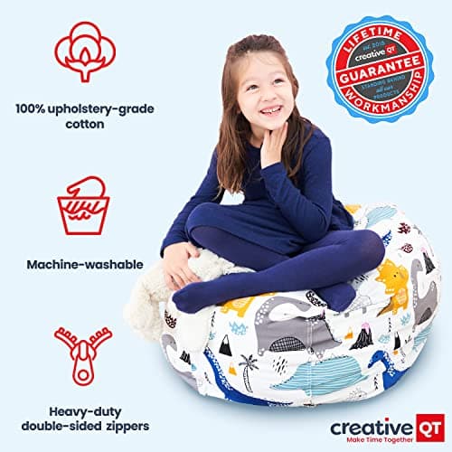 Creative QT Stuff ’n Sit Extra Large 38’’ Bean Bag Storage Cover for Stuffed Animals & Toys, Giant Beanbag Chair for Kids Ages 3-14, Bedroom Organizer, Grey/White Striped — view 3