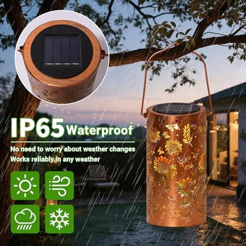 Colorful Solar Lanterns Outdoor Waterproof, Garden Decor Gifts for Women Mom Grandma - LED Colorful Sunflower Solar Powered Lights Metal Hanging Lantern for Outside Garden Patio Yard Lawn Porch Decor — view 4