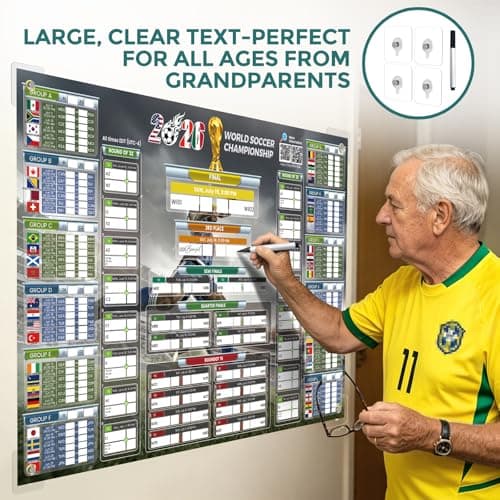 Updated 2026 World Soccer Schedule Poster With Live Score QR Code, 33.1"x22.3" Wall Chart Large Print for All Ages From Grandparents, Father Holiday Gifts for Home Bar Office — view 5