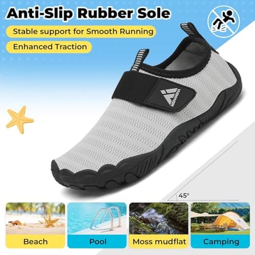Mishansha Kids Water Shoes Quick-Dry Wide Toe Box Non-Slip Barefoot Shoes Beach Pool Swim Shoes Grey 3 Big Kid — view 5