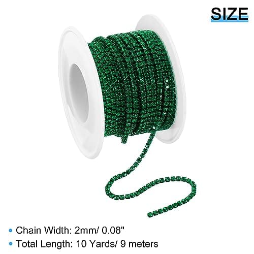 uxcell 10 Yard Crystal Rhinestone Chain, 2.0mm Sew on Close Claw Chain Trim for DIY Jewelry, Clothing, Bags, Shoe Decoration, Dark Green, 1Roll