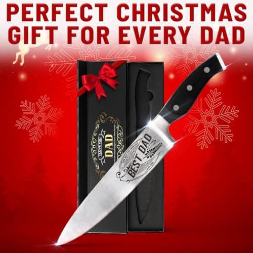 CUTLINX Birthday Gift BEST DAD - Premium Chef Knife Gift - 8 in. Stainless Carbon Steel Kitchen Knive w/Pakka Wood Handle - Father's Day, Christmas, Housewarming, Anniversary, Holiday Gifts — view 3
