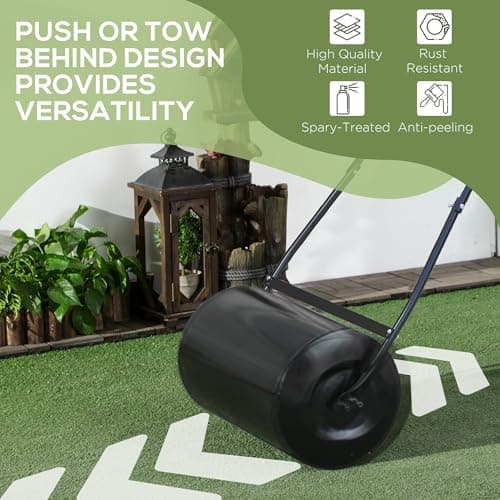 DURHAND 20" Push/Tow Behind Lawn Roller, Heavy Duty Sod Drum Roller Filled with 11 Gal Water/Sand, Grass Flattener for Yard, Patio, Park, Black — view 3