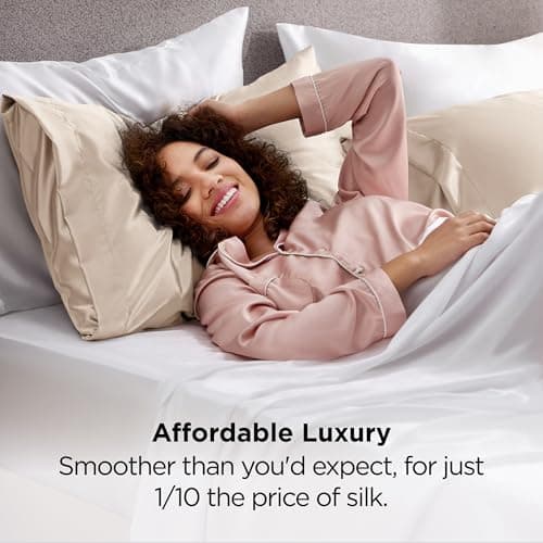 Bedsure Satin Pillowcases, Similar to Silk Pillow Cases Queen Size Set of 2, Cooling Pillow Case for Sleeping Women with Envelope Closure, Gifts for Women Men, Beige, 20x30 Inches, 2pcs — view 3