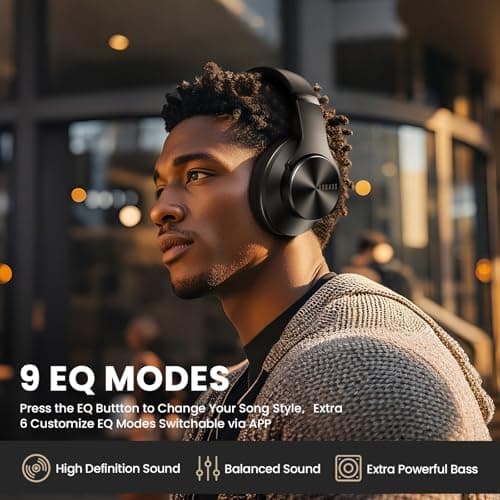 DOQAUS Bluetooth Headphones Wireless Over Ear with 90 Hours Playtime, 3 EQ Modes & Memory Foam for Extended Travel, Study and Commuting - Perfect Christmas Gifts Stocking Stuffers for Men Women — view 3