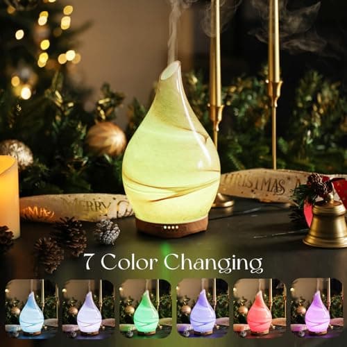 Porseme 280ml Essential Oil Diffuser Glass Color Changing Aroma Air Diffusers Aromatherapy Ultrasonic Cool Mist Humidifier 7 Running Hours Waterless Auto-Off (Desert)