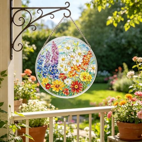 Acrylic Puzzles Suncatcher Window Hanging - 83 Pieces 7.4 Inch Stained Glass Sun Catcher Puzzle Farmhouse Decorations for Home Garden Patio, Birthday Gifts for Mom Women Adults (Garden) — view 3