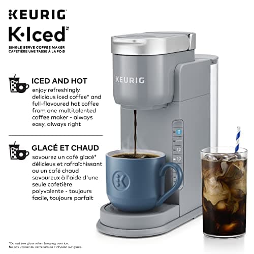Keurig K-Iced Single Serve K-Cup Pod Coffee Maker, Featuring Simple Push Blue Button Brew Over Ice, Grey — view 3