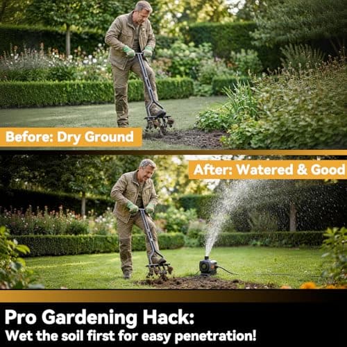 CATMANOR Hollow Tine Lawn Aerator, Heavy Duty Aerator Lawn Tool with 5 Steel Core Tines and Rubber Grip, Manual Core Aerators for Loosening Soil and Improving Lawns Drainage — view 2