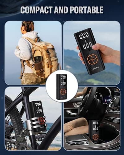 160PSI Tire Inflator Portable Air Compressor - 6X Faster Inflation, Cordless Air Pump for Car Tires with Digital Pressure Gauge, LED Light and Auto Shut-Off Function for Car — view 6