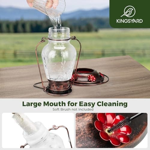 Kingsyard Glass Hummingbird Feeder for Outdoors Hanging - Vintage Lantern Style Leak-Proof Humming Bird Nectar Feeder with 6 Feeding Ports & Ant Moat for Outdoor Garden Decor, 24 Ounce, Blue — view 2