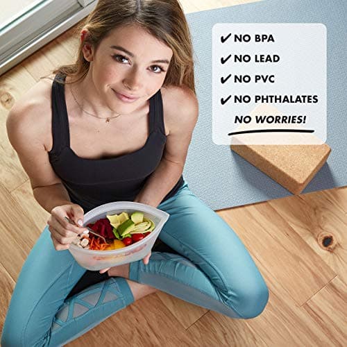 Zip Top Reusable 100% Silicone Food Storage Bags and Containers - Full Set- 3 Cups, 3 Dishes & 2 Bags - Lavender — view 4