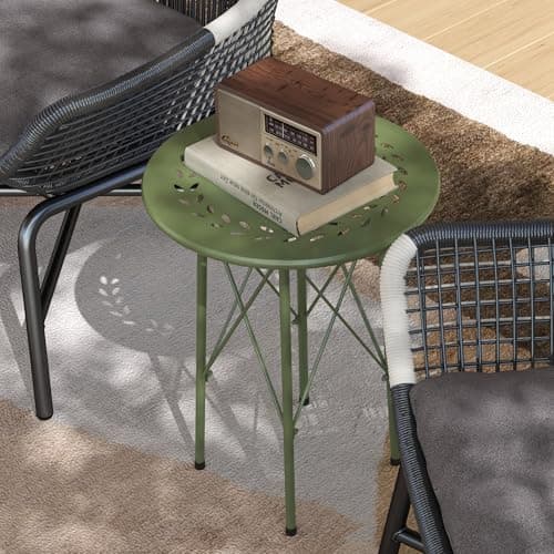 Outsunny 15.7" Round Garden Table with Floral Cut-Out, Steel Balcony Side Bistro Coffee Table, Outdoor Furniture with Adjustable Feet for Patio Garden, Green — view 7