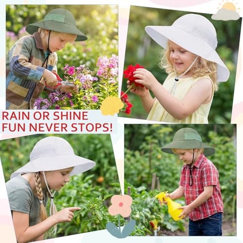 scenicamp 2 Pack Kids Sun Hat with Neck Flap, UV Protection 50+ Wide Brim Summer Beach Hat for Toddler Boys Girls, Outdoor Play Swimming Gardening and Hiking(White,Green) — view 6