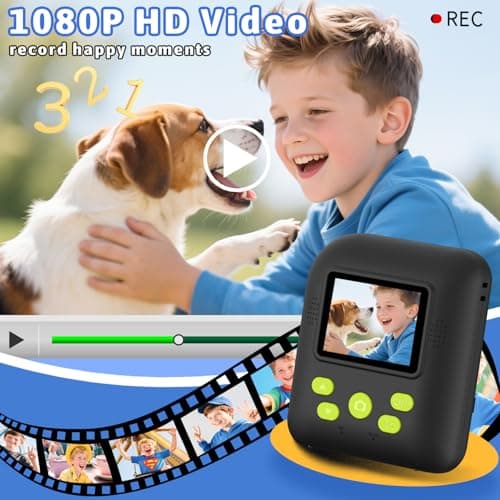Okaloka Kids Instant Print Camera Toys,1080P HD Toddler Digital Video Camera,Christmas Birthday Gifts for Girls Boys Age 3-12 Year Old - 32G SD Card Included (Black) — view 2