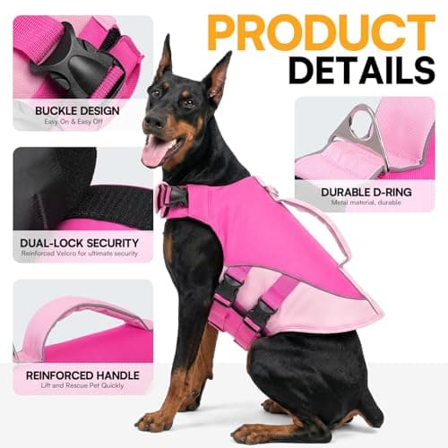 Queenmore Small Dog Life Jacket, Dog Life Vest for Swimming Boating, Puppy Swim Vest for Small Dogs, Ripstop High Visible Pet Water Vests with Strong Rescue Handle, Pink S — view 6