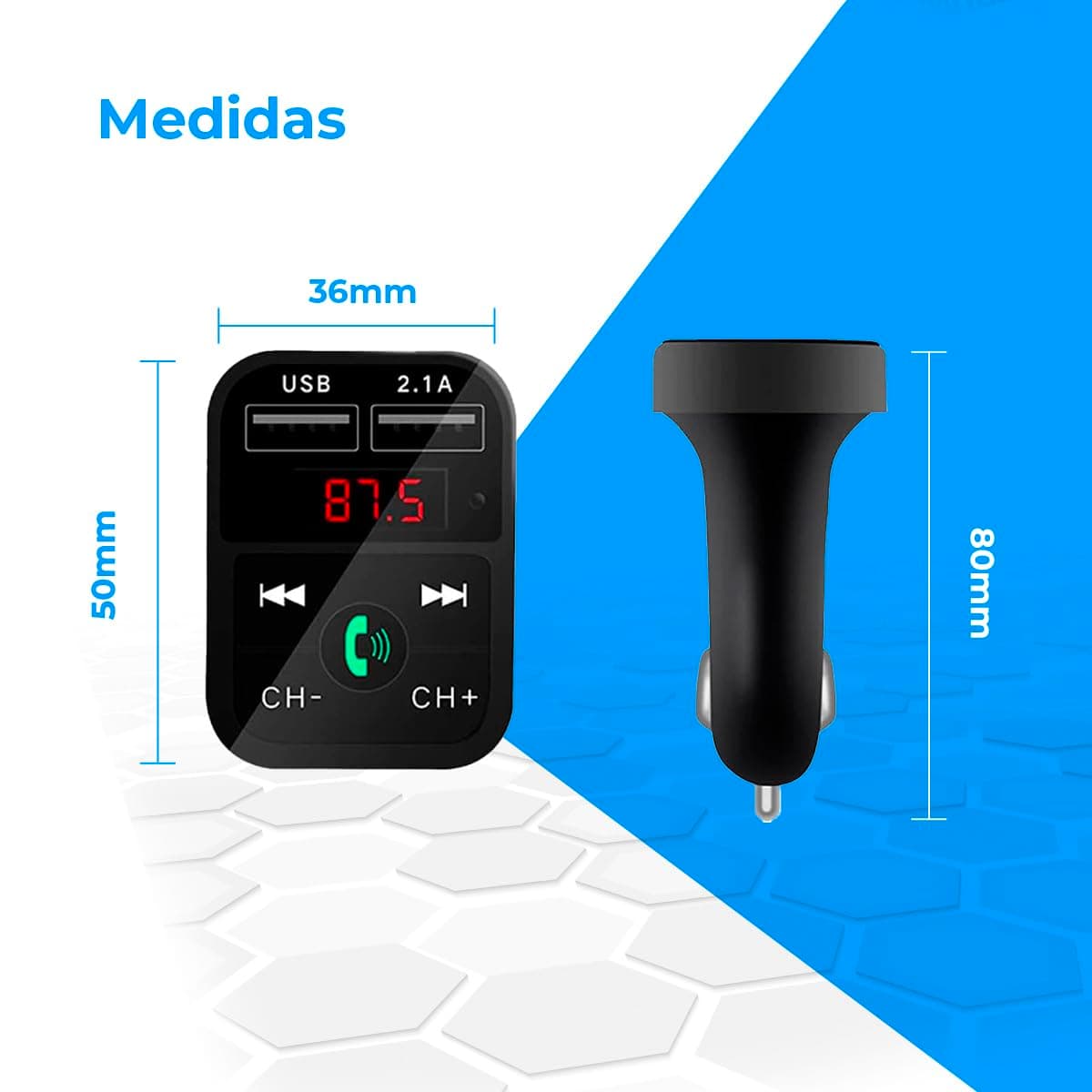 NK Bluetooth V5.0 FM Transmitter for Car and Truck 12/24 V Hands-Free, Music Player +EDR, Adapter Radio Receiver, Dual USB Port Quick Charge 2.1A, NK-FM2102 — view 4