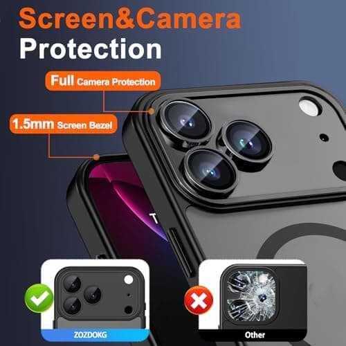 ZOZDOKG for iPhone 17 Pro Case with Privacy Screen Protector and Camera Protection, Compatible with MagSafe Magnetic Translucent Matte Shockproof Phone Protective Cover for iPhone 17 Pro, Black — view 5