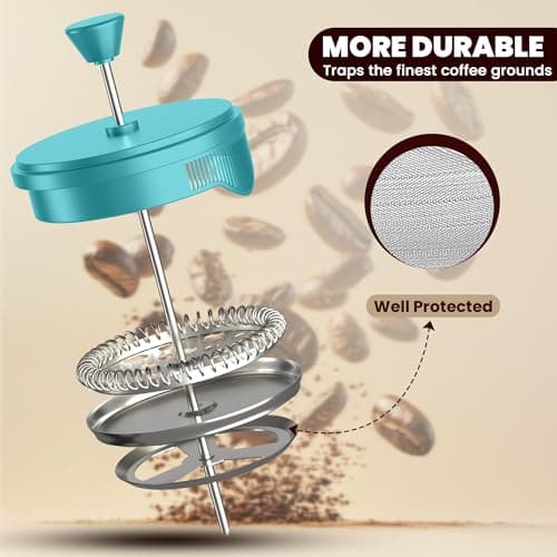 Utopia Kitchen French Press Espresso and Tea Maker with Triple Filters, Stainless Steel Plunger and Heat Resistant Borosilicate Glass (Aqua, 34-oz (Pack of 1)) — view 4
