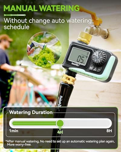 RAINPOINT Sprinkler Timer with Brass Swivel, Programmable Water Timer for Garden Hose with Rain Delay/Manual Watering, Digital Irrigation System Kit for Lawns, 1 Outlet — view 2