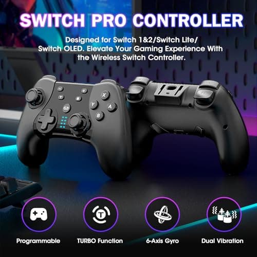 Saitake Wireless Switch Controller for Nintendo Switch/Switch 2/Lite/OLED/PC,Gamepad Supports Dual Vibration/6-Axis Gyroscope/Programmable/Turbo,Ergonomically Designed Precise Joystick