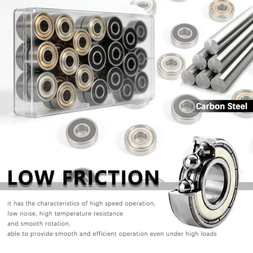 Dianrui 38 PCS 608RS & 608ZZ Ball Bearings Assortment Kit, Small Bearings Carbon Steel Deep Groove Bearing, for Furniture Wheel, Roller Skates, 3D Printing and ect (8mm x 22mm x 7mm) — view 2