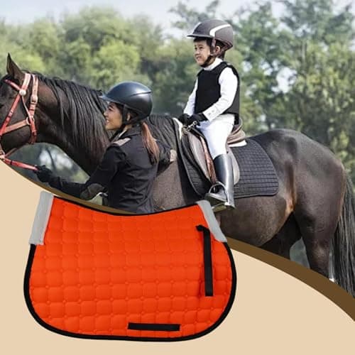Oshhni English Saddle Pad for Horses Equestrian Riding Equipment Accessories Anti Slip Universal Shock Absorption Breathable, Orange — view 3