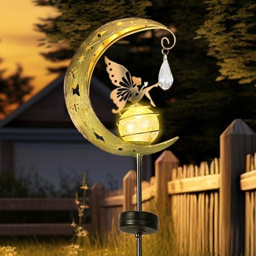 LOVERUIS Fairy Solar Light Garden Outdoor Decorative, Moon Fairys Glass Globe with Angel Decor, Waterproof Warm LED Light for Pathway Lawn Patio Garden (Fairy) — view 5