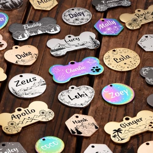 YEHANTI Dog Tags Personalized for Pets with Name Pattern Art Design - Engraved with Laser - Stainless Steel Cats Dogs ID Tags - Stylish Dog Collar Accessories (Round) — view 3