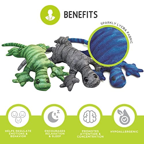 manimo Weighted Lizard Stuffed Animal for Kids & Adults - Stuffed Therapy Lizard Sensory Lap Pad - Stress Relief Pillow Pet Toy for Shoulder, Chest & Legs - Perfect at Home, School (Blue 2 Kg)
