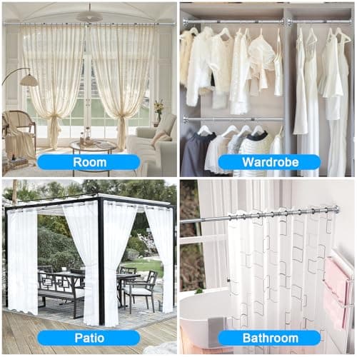 TEECK Shower Curtain Rod, 32-80 inch Adjustable Spring Tension Curtain Rod, Never Rust Anti-Slip Shower Curtain Rod for Bathroom, No Drilling, Never Collapse, Easy to Use, Silver — view 7