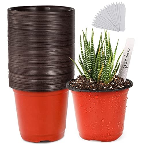 TDHDIKE Plastic Planter Nursery Pots 4" Small (50pcs) Seedlings Flower Pots Container Seed Starting Pots for Plants Come with 50pcs Labels