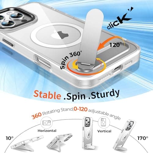 Reukdnv Clear Magnetic iPhone 16 Pro Max Case Fit for MagSafe, 360° Rotatable Kickstand, Mil-Grade Drop Protection, Anti-Yellow Transparent Slim Phone Case Non-Slip Phone Cover for iPhone 16 Pro Max — view 2