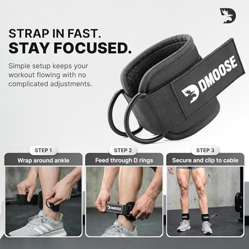 DMoose Ankle Straps for Cable Machines for Kickbacks, Glute Workouts, Leg Extensions, Curls, and Hip Abductors for Men and Women, Adjustable Ankle Strap with Double D-Rings and Neoprene Support — view 8
