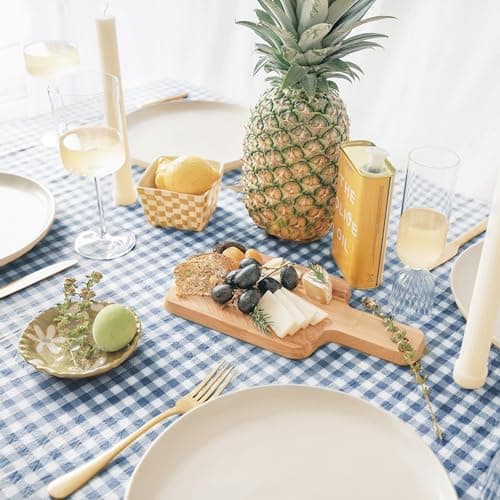 MONDAY MOOSE Gingham Checkered Farmhouse Rustic Picnic Style Decoration Rectangle Natural Stonewashed Cotton Tablecloth for Kitchen, Dining Room, Restaurant (55x70 inch, Blue/White) — view 5
