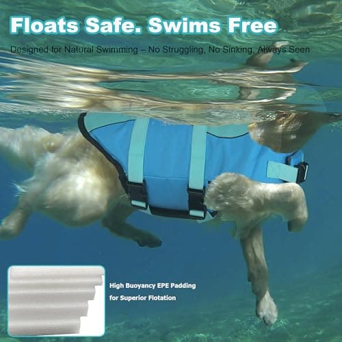 Dogcheer Dog Life Jacket, Cute Shark Dog Life Vest for Swimming Boating with Superior Buoyancy and Rescue Handle, Adjustable Puppy Floating Swim Vest for Small Medium Large Dogs - Pool Blue, S — view 3