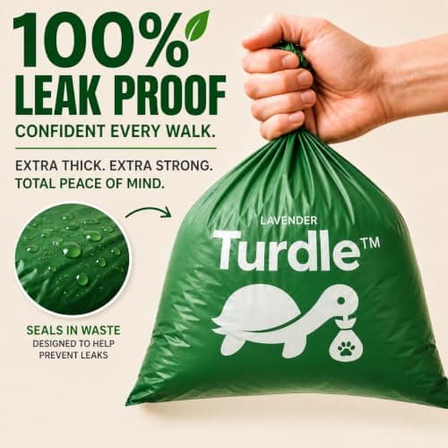 Turdle Dog Poop Bags – Premium Certified Compostable & Biodegradable Dog Waste Bags, Extra Thick Leak-Proof, Lavender Scented, Plant-Based, 270 Bags (18 Rolls)