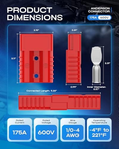 furwishlisting Anderson Connector 175A 600V Battery Quick Connect/Disconnect for 1/0-4 AWG Cables, Anderson Plug for Winch, Trailer, RV, Forklift (Red, 2 PCS)
