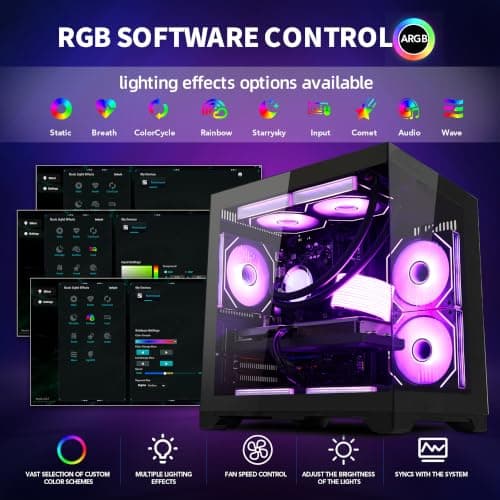 HELLOLAND Panaroma Gaming PC Desktop -AMD Ryzen 7 5700X 3.4 GHz -GeForce RTX 5060 8GB -32GB DDR4 RAM -1TB PCIe SSD & 240mm AIO & ARGB Software -WiFi & Bluetooth -Windows 11 Tower Computer-Black — view 3