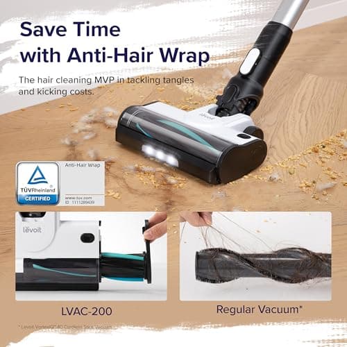 Levoit Cordless Vacuum Cleaner, Stick Vac with Tangle-Resistant Design, Up to 50 Minutes, Powerful Suction, Rechargeable, Lightweight, and Versatile for Carpet, Hard Floor, Pet Hair