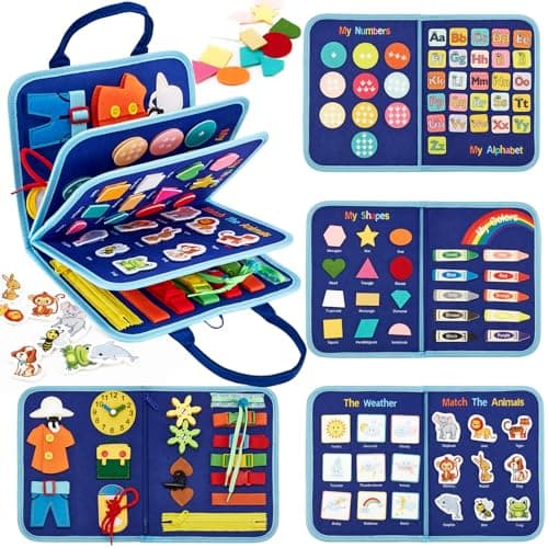 hahaland Toddler Busy Board - Montessori Toys for Boy Toys Gifts, Busy Board for Toddlers Boy, Activity Busy Book Educational Toddler Travel (Dinosaur)