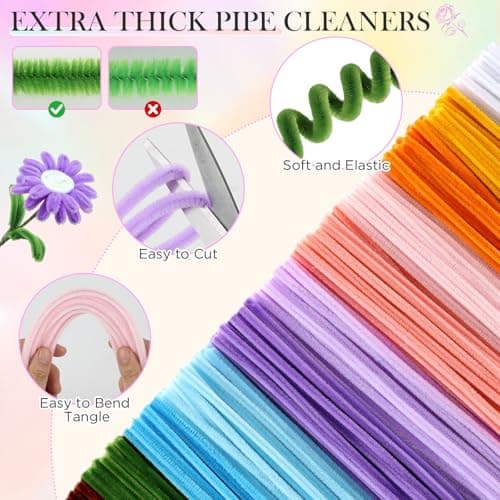 Pipe Cleaner Flower Kit, 540Pcs Pipe Cleaners Craft with 15 Designs Guiding Book, Flower Making Kit with Chenille Stems & Floral Wires, DIY Bouquets and Party Decorations (Multicolor, 12in x 7mm) — view 2