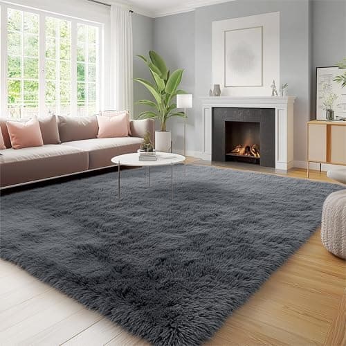 OLANLY Fluffy Area Rug for Living Room Bedroom, 4x5.9 Feet Soft Shaggy Non-Slip Carpet, Indoor Modern Plush Area Rugs for Kids Girls and Boys, Dorms, Nursery Rooms, Home Decor, Grey — view 4