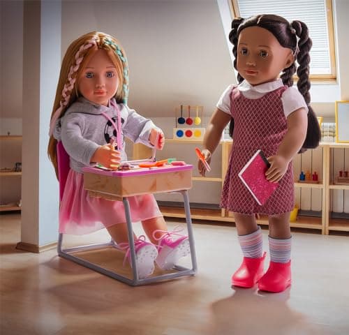Our Generation – School Desk Set – Realistic Classroom Supplies – 18-Inch Doll Accessories – Pretend Play 3+ Years– Flying Colors