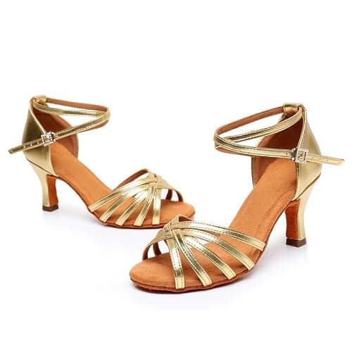 Rosefinch Latin Dance Shoes for Womens Satin Ballroom Salsa Practice Performance Wedding Dancing Shoes High Heels Dancing Shoes for Girls Ladies 7cm Gold 38 — view 5