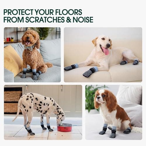 Kuoser Non Slip Dog Socks for Hardwood Floors, Dog Grippy Socks with Double-Sided Traction, Anti Slip Dogs Booties Paw Protectors to Prevent Licking Paws for Small Medium Large Senior Dogs, 4 Pack-L — view 6