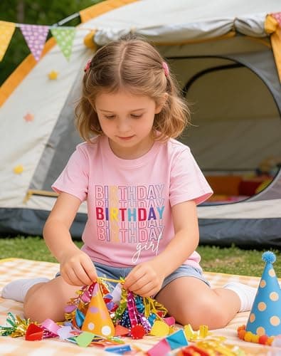 Cozkkidx Birthday Girl Letter Printed Shirt 6th 7th Little Kid Short Sleeve Tee Shirts 100% Cotton Shirt for Party B-Day Gift 6-7t