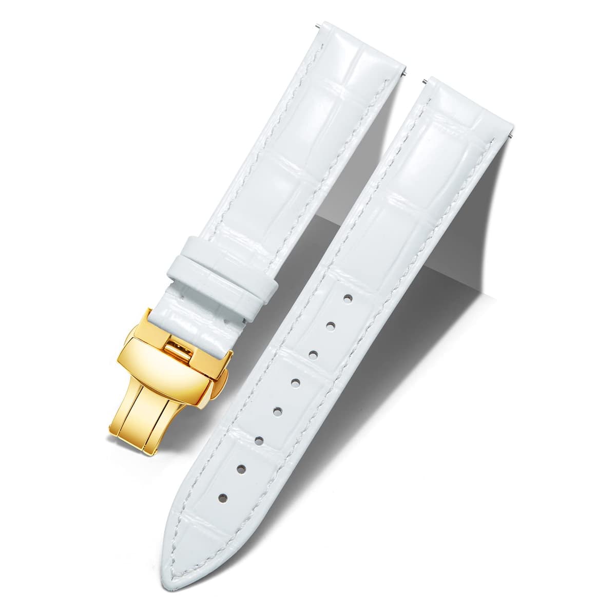 BINLUN Correa de Reloj de Cuero Correa de Piel Repuesto para Hombres/Mujeres con Hebilla de Despliegue Mariposa Plata/Oro/Oro Rosa 12mm-24mm 10 Colores — view 17